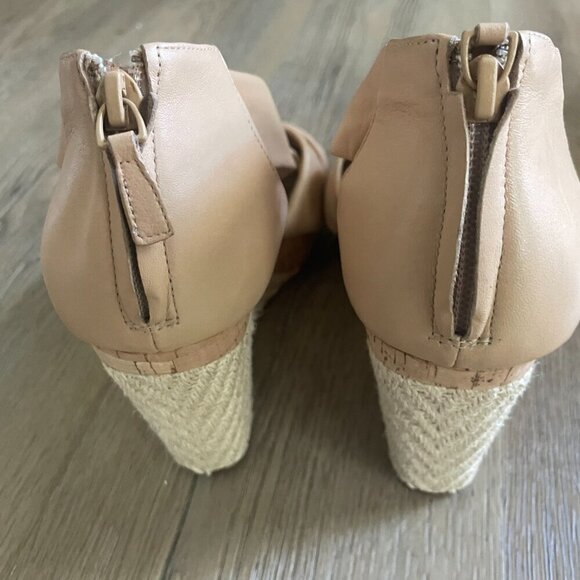 Cole Haan Air BEIGE Leather Strappy Wedge Sandal Cork Espadrille Platform 10B! - Picture 8 of 8
